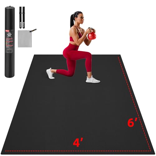 GymCope Extra Large Exercise Mat, 10'x6'/9'x6'/8'x6'/7'x5'/6'x4'(8mm) Thick Workout Mat for Home Gym & Garage Flooring, Shoe-Friendly, High-Density, MMA, HIIT, Weight Lifting, Cardio&Strength - color: 6'x4'x8mm-Black
