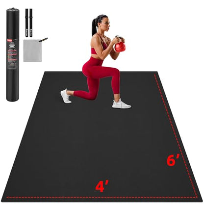 GymCope Extra Large Exercise Mat, 10'x6'/9'x6'/8'x6'/7'x5'/6'x4'(8mm) Thick Workout Mat for Home Gym & Garage Flooring, Shoe-Friendly, High-Density, MMA, HIIT, Weight Lifting, Cardio&Strength - color: 6'x4'x8mm-Black