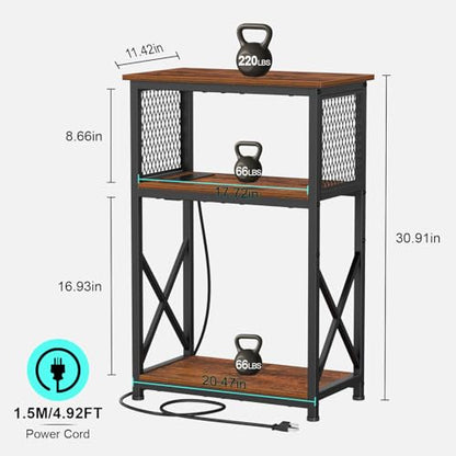 Snughome 10 Gallon Fish Tank Stand with Power Outlets, Aquarium Stand with Storage, 3 Tier Heavy Metal Reptile Tank Stand Fish Tank Shelf 20.47" x 11.42" x 30.91", Rustic Brown - color: Brown With Outlet, size: 10 Gallon