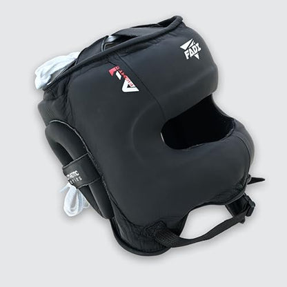 A1 Boxing Sparring Headgear – Face Saver Head Guard with Nose Protection, Cowhide Leather Boxing Headgear for MMA, Muay Thai & Kickboxing Training - color: Black, size: Small-Medium