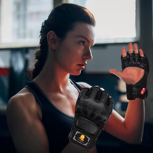 MMA Gloves, Half-Finger Boxing Fight Gloves MMA Mitts with Adjustable Wrist Band UFC Gloves for Sanda Sparring Punching Bag Training (One Size Fits Most) - color: White