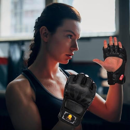 MMA Gloves, Half-Finger Boxing Fight Gloves MMA Mitts with Adjustable Wrist Band UFC Gloves for Sanda Sparring Punching Bag Training (One Size Fits Most) - color: White