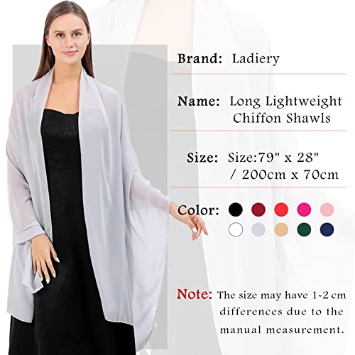 Ladiery Chiffon Shawl Wraps for Women Evening Dresses, Elegant Soft Sheer Shawls for formal dressy Bride Wedding - color: Silver Grey