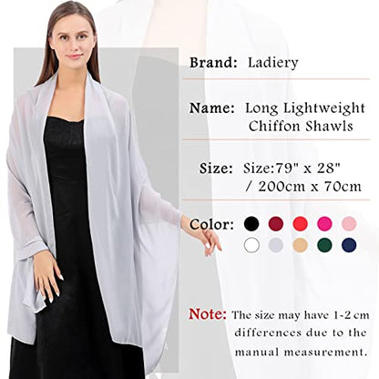 Ladiery Chiffon Shawl Wraps for Women Evening Dresses, Elegant Soft Sheer Shawls for formal dressy Bride Wedding - color: Silver Grey