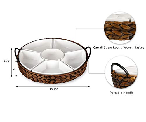 Serving Tray and Serving Dishes, RANDEFURN 7-Set Gold Platters for Parties,15.5 x 15.5 inches, Divided Serving Trays & Platters, Portable Handle,Gold - color: Gold
