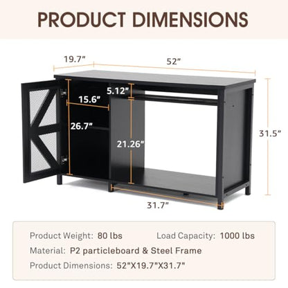 55-75 Gallon Aquarium Stand, Fish Tank Cabinet | Turtle Tank Stand, Power Outlets, LED Light, Adjustable Shelf, 52" x 19.7" Desktop, Heavy Duty Metal, 1100LBS Capacity, Black - color: Black