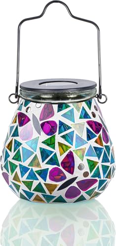 Outdoor Solar Lantern Waterproof Mosaic Glass Hanging Light Butterfly - color: Butterfly