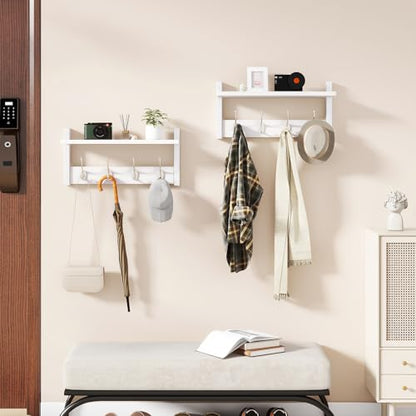 YMYNY Coat Rack Shelf Wall Mounted, Coat Hooks Set of 2, Entryway Coat Hanger with 4 Double Hooks, 31.5" Wall Floating Shelf with Hat Rack, for Kitchen, Bedroom, Bathroom, White UHWS001W-2 - color: White, size: 31.5"-2 pack