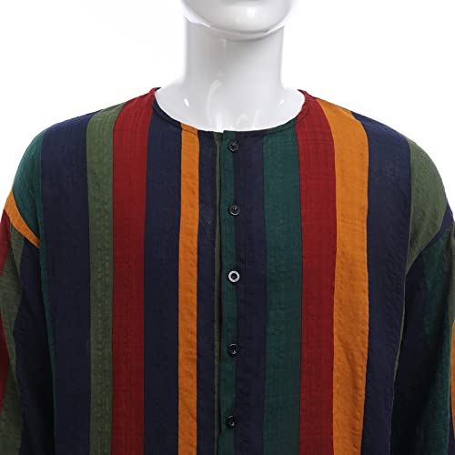 IDOPIP Men's Muslim Thobe Long Sleeve Striped Robe Gown Arab Islamic Kaftan Abayas Dress Middle East Dubai Ramadan Clothing - color: Yellow, size: Medium