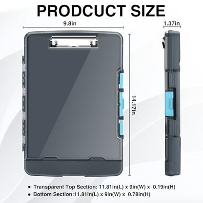 Sooez Original Clipboard with 2 Storage & Pen Holder, Heavy Duty Clip Boards 8.5x11 with Dual Storage, Clearview Dry Erase Coach Clipboard with Real Hinge, High Capacity, School & Office Supplies - color: Gray + Blue