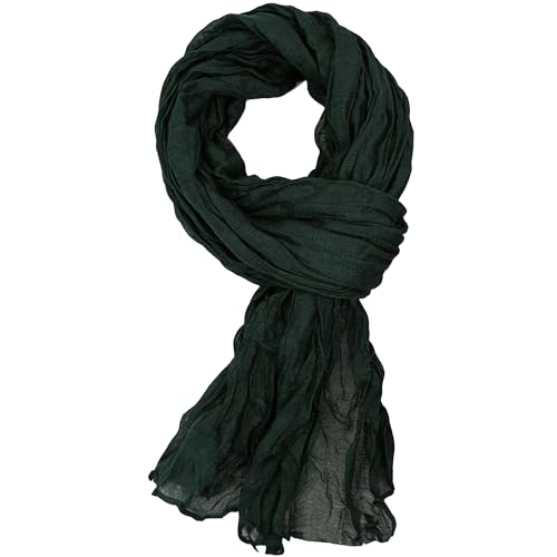 Women Crinkle Spring Scarf Shawls Summer Long Scarves Lightweight Hijab Wraps Soft Linen Cotton for Beach Travel - color: Dark Green