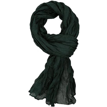 Women Crinkle Spring Scarf Shawls Summer Long Scarves Lightweight Hijab Wraps Soft Linen Cotton for Beach Travel - color: Dark Green