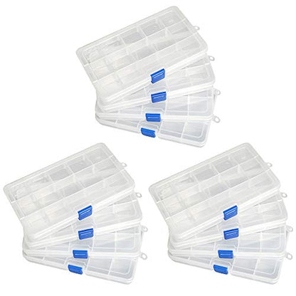 Qualsen Bead Organizer Box with Adjustable Dividers, 15 Girds, 12 Pack | Plastic Organizer Box with Dividers, Ideal as a Tackle Boxs for Beads, Jewelry, Crafts, Screws, Small Parts and More - size: 15 Gird-12pcs