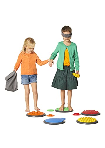 GONGE Tactile Sensory Discs - Starter Set - 10 Textured Stepping Discs, Sensory Exploration, Cognitive Development - Includes Blindfold - Ages 1+, Vibrant - color: Vibrant, style: 10 - Piece