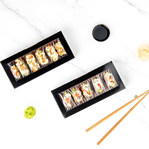 Restaurantware Sakura Vision 8 x 3.5 x 1.8 Inch Sushi Boxes 50 Disposable Take Out Boxes - Built-In Lid Clear Window Black Paper Rectangle Boxes For Sushi Maki Or Sashimi - size: Medium