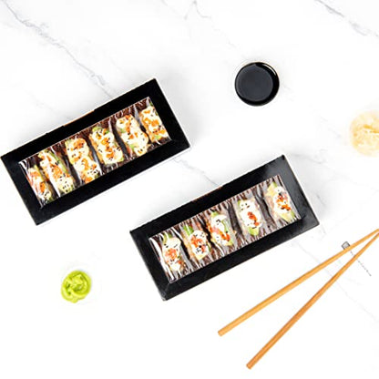 Restaurantware Sakura Vision 8 x 3.5 x 1.8 Inch Sushi Boxes 50 Disposable Take Out Boxes - Built-In Lid Clear Window Black Paper Rectangle Boxes For Sushi Maki Or Sashimi - size: Medium