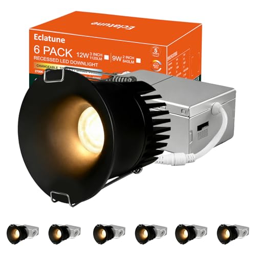 3 Inch Anti-Glare Recessed Lighting IP65 Shower Light 5CCT Waterproof LED Downlight with Junction Box, 2700K-5000K Selectable CRI90+, 9W COB, 1120LM Dimmable ETL 6 Pack Black - color: Black-6P, size: 3 Inch
