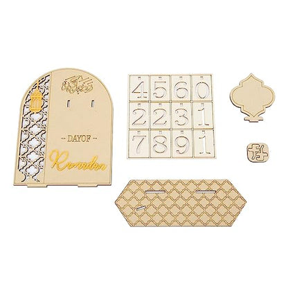 Ramadan Countdown Calendar Wooden Decorative Ornament DIY Eid Calendar Home Party Holiday Applicable Scene, Wooden Eid Mubarak Ornament Decorative DIY Ramadan Calendar Ornament