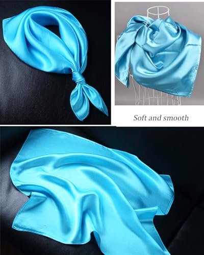 Saiusloa Solid Color Neck Scarf For Women Square Satin Head Scarves headband Bandanas 23.6× 23.6 inches - color: 4-sky Blue