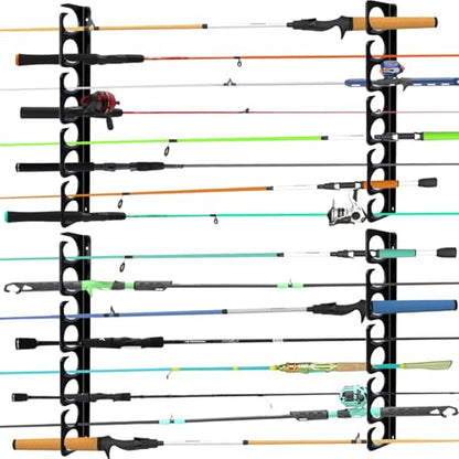 Wall or Ceiling Fishing Rod Storage Rack Vertical Horizontal Holder with 16 Capacity Fishing Rods Reels Mounted Roof Carrier Hooks Hanger for Garage Cabin and Basement Gear Accessories - style: Store 16 Rods
