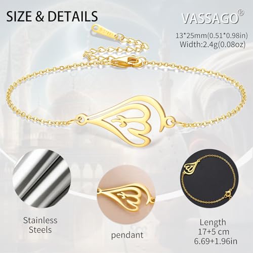 VASSAGO 이슬람 아야툴 쿠르시 여성용 타원형 팔찌 알라 티어드롭 링크 팔찌 아랍어 무슬림 꾸란 캘리그래피 참 팔찌 이슬람 이드 라마단 선물 주얼리 선물 - color: 알라 팔찌-G