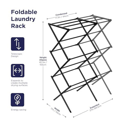 Black+Decker 3 Tier Expandable Collapsing Foldable Laundry Rack for Air Drying Clothing, Space Saving Heavy Duty Lightweight Metal Drying Rack, Black - color: Black