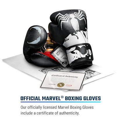 Hayabusa Marvel Hero Elite Boxing Gloves | Sparring and Training, Muay Thai Kickboxing, Fight Ready, Licensed Design, Padded Knuckle, 10oz 12oz 16oz, Men and Women - color: Venom, size: 12oz