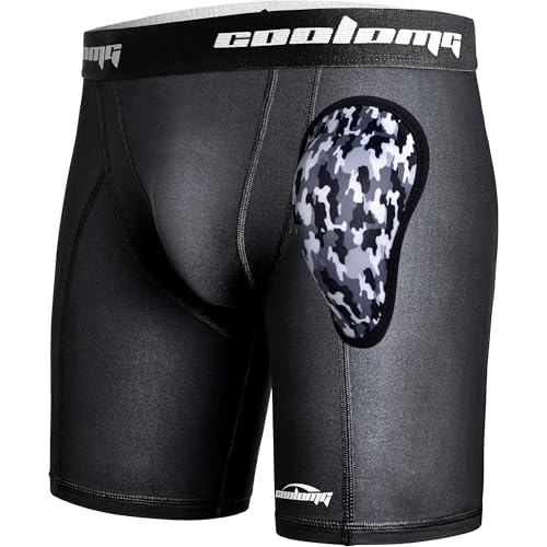 COOLOMG Mens Compression Shorts with Cup Athletic Baseball Underwear for Football MMA Lacrosse Field Hockey - color: R1_black, size: XX-Large