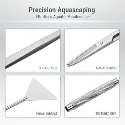 6 Pcs Stainless Steel Aquascaping Tools Kit for Aquarium Plant Care, Algae Scraper, 15 in / 38 cm Tweezers, 11.8 in / 30 cm Scissors, 12.6 in / 32 cm Sand Spatula, Acrylic Holder, Silver