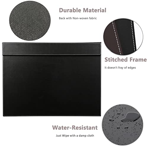 Ultra-Smooth PU Leather Desk Pad & Mat Office Desk Drawing & Writing Board A3/ A4 File Paper Clip Table Protector Mat on Top Large 24''x18'' (Black) - color: Black-a005