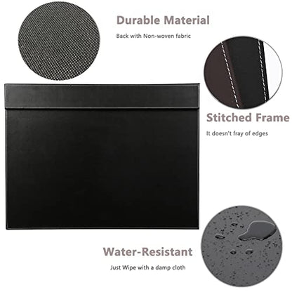 Ultra-Smooth PU Leather Desk Pad & Mat Office Desk Drawing & Writing Board A3/ A4 File Paper Clip Table Protector Mat on Top Large 24''x18'' (Black) - color: Black-a005