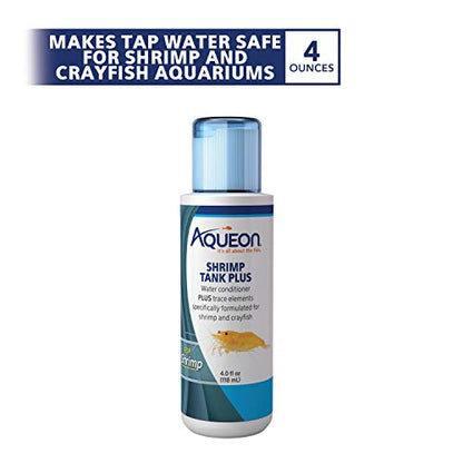 Aqueon Shrimp Tank Plus for Shrimp Aquarium, 4 Fluid Ounces | Aquarium accessories for freshwater shrimp, neutralizes chlorine, chloramines, ammonia and heavy metals - size: 4 Fluid Ounces