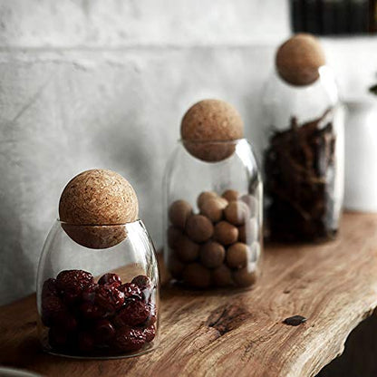 800ML/27Oz Clear Glass Storage Cute Canister Holder Ball Wood Cork Top, Modern Decorative Cylinder Container Jar with Round Lid for Coffee, Spice, Candy, Salt, Cookie Cool Terrarium Bottle - size: 800 mL