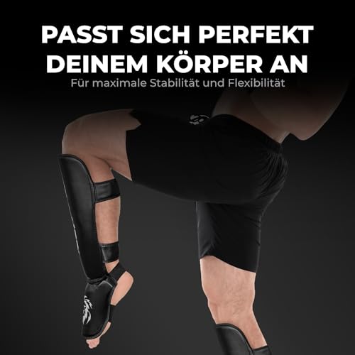 FIGHTR® Shin Guards - with a and Ideal Padding | Thick shin Protection for Kicks in Kickboxing, MMA, Muay Thai and Other Martial Arts - color: All Black, size: Small