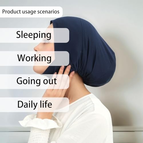 Hijab Beanies Cap Undercaps Slouchy with Elasti Non-Slip Caps Under Scarf for Women - color: Black + Navy Blue