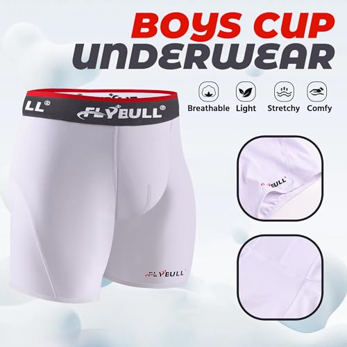 2-Pack Boys Cup Underwear Youth Boxer Briefs with 1 Protective Athletic Cup for Baseball, Football, Lacrosse - color: White 3, size: X-Small