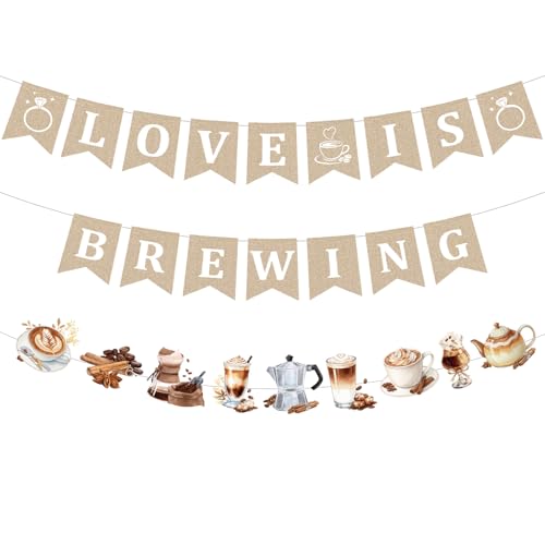 3Pcs Love is Brewing Banners Love is Brewing Bridal Shower Decorations Coffee Bachelorette Wedding Engagement Anniversary Theme Party Supplies - color: Love is Brewing