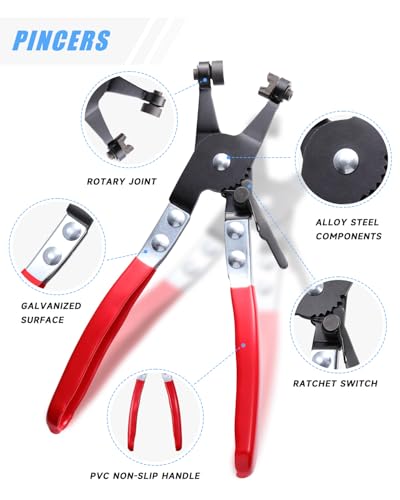 210Pcs Steel Spring Band Hose Clamp Kit (7-25mm) with Swivel Flat Pliers – Multi-Purpose Assortment for Fuel Line, Silicone, Vacuum Hoses Low-Pressure Air & Automotive Clip Clamps - size: 210pcs with Plier