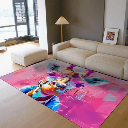 Pink Carpet Modern Geometric Patterns Non-Slip Area Rugs for Kids Room Funny Deer Rug for Baby Girls Teen Dorm Home Decor 120x160cm - size: 4' x 5'3"