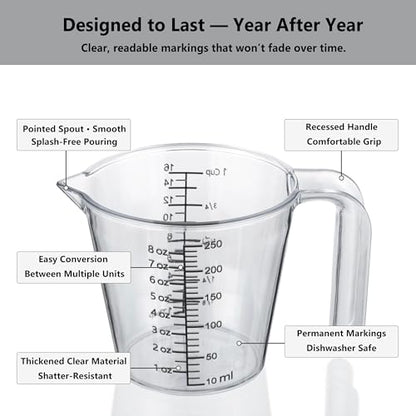 1 Cup (250ml) Measuring Cup, Laser-Etched oz/cup/mL/Tbsp, Small Plastic Measuring Cup with Handle for Baking, Hair Color & Resin - size: 01 - 8 fl oz (1 Cup)