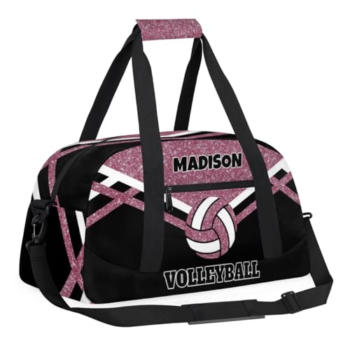 Custom Name Sports Volleyball Bag, Gym Bag Sports Travel Duffle Bag Tote Carry On Weekend Sports Travel Bag, Water Pink Glittering with Black - color: Pink Black