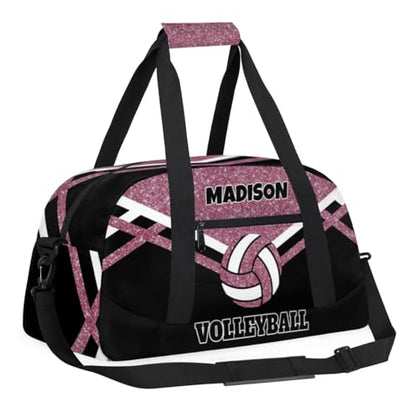 Custom Name Sports Volleyball Bag, Gym Bag Sports Travel Duffle Bag Tote Carry On Weekend Sports Travel Bag, Water Pink Glittering with Black - color: Pink Black