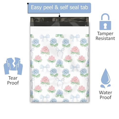 10x13 (100) Hydrangeas Summer Designer Poly Mailers Waterproof Self Sealing Tear Resistant Polymailers Shipping Envelopes Premium Printed Bags For Small Businesses - color: Hydrangeas, size: 10x13