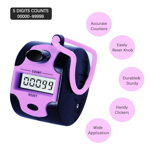 TESEAS Handy Counter Click Manual Digital clicker Stitch Tally Counters Finger Mechanical Palm Handheld Pitch 5-Digit Electronic Display Click Counter Number Count for Row, People, Golf Lap - style: 2pc pink white