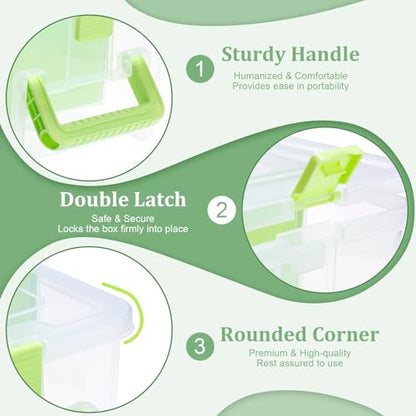 BTSKY Clear Plastic Dividing Storage Box with 4 Deep Compartment Sewing Box | 13.9x7.9x6.2 Inches Adjustable Storage Bin with Lid Portable Craft Container Multipurpose Art Supply Organizer Green - size: 13.9x7.9x6.2 Inches-Green