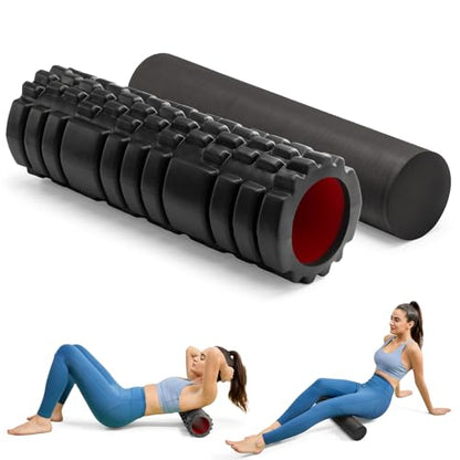 Krightlink 5-in-1 Foam Roller Set, Massage Roller Stick, Massage Ball, Resistance Band for Deep Muscle Massage, Trigger Point Release, Pilates, Yoga (Black-18(2 in 1)) - color: Black-18"(2 in 1)
