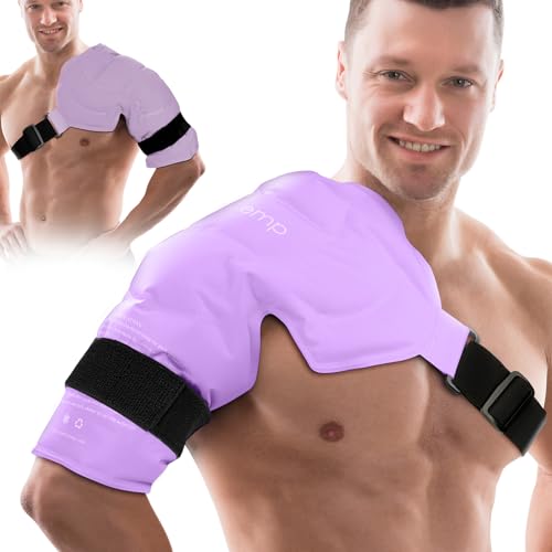 Comfytemp 숄더 아이스 팩 랩 로테이터 커프 테라피 (라지/XL) | FSA 적격 HSA, 부상을 위한 젤 아이스 팩 재사용 가능, 통증 완화, 회복을 위한 핫 콜드 압축 어깨 브레이스, 퍼플 - color: 퍼플., size: 대형
