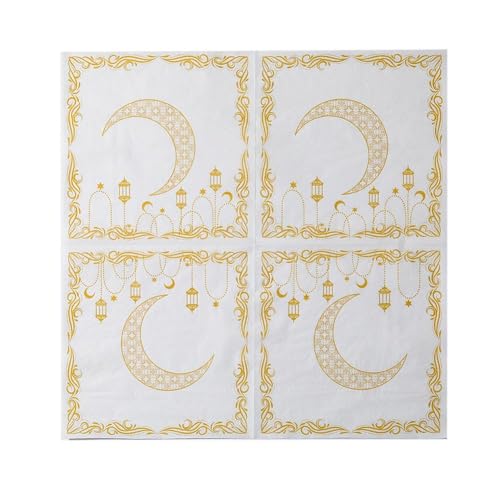 Eid Mubarak Ramadan Napkins Gold Stars Moon Eid Mubarak Disposable Paper Napkin, Arabic Design Themed Paper Napkins for Eids Al-Fitr Party Decorations