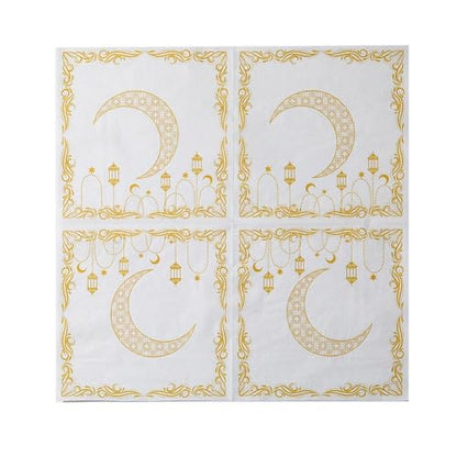Eid Mubarak Ramadan Napkins Gold Stars Moon Eid Mubarak Disposable Paper Napkin, Arabic Design Themed Paper Napkins for Eids Al-Fitr Party Decorations