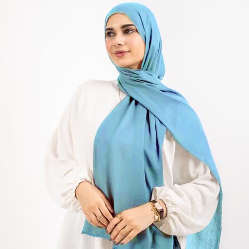 Non-see-through Premium Jersey Maxi Hijab Head Scarf Wrap for Muslim Women - color: Light Blue